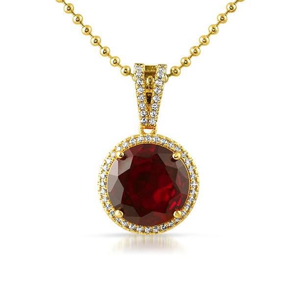 Lab Ruby Round Gem .925 Silver Halo Pendant