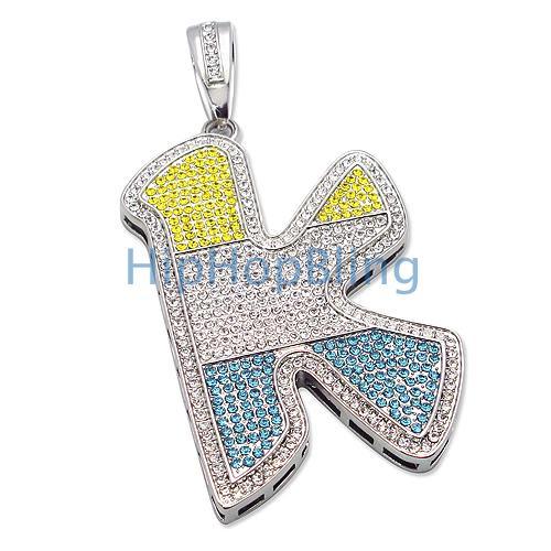 K Hip Hop Graffiti Initial Color Iced Out Pendant