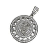 .925 Silver Jesus Greek Pattern Rhodium CZ Circle Pendant