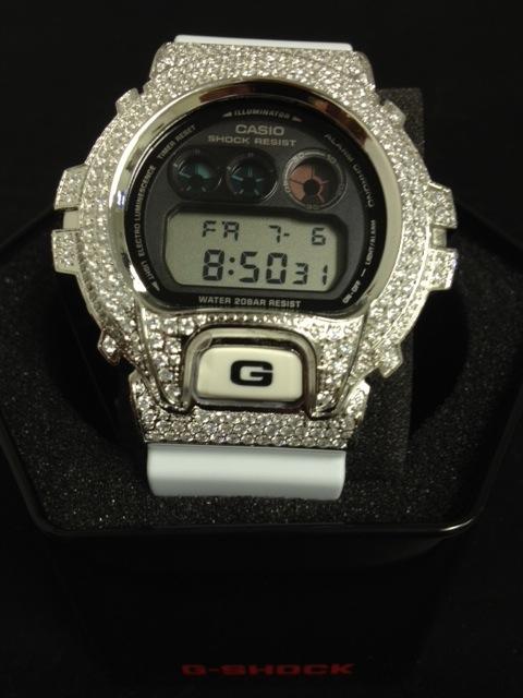 Bling Bling G Shock Watch 316L White Band DW6900