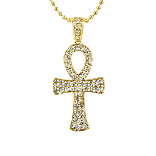 Gold Egyptian Ankh Cross Bling Bling Pendant