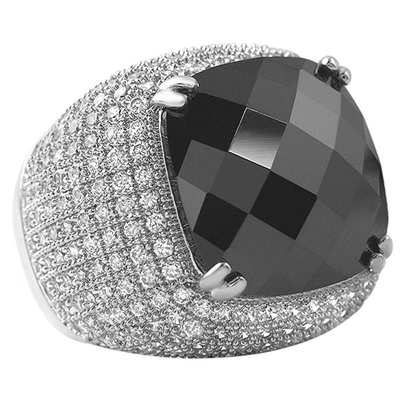 Black Rose Cut CZ Rhodium Bling Bling Ring