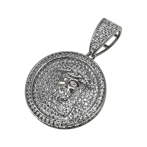 Bling Bling Mini Rhodium Jesus CZ Circle Pendant