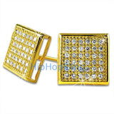 Large Box Vermeil CZ Bling Bling Micro Pave Earrings .925 Silver