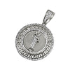 Rhodium Jesus Greek Link Mini Circle CZ Pendant