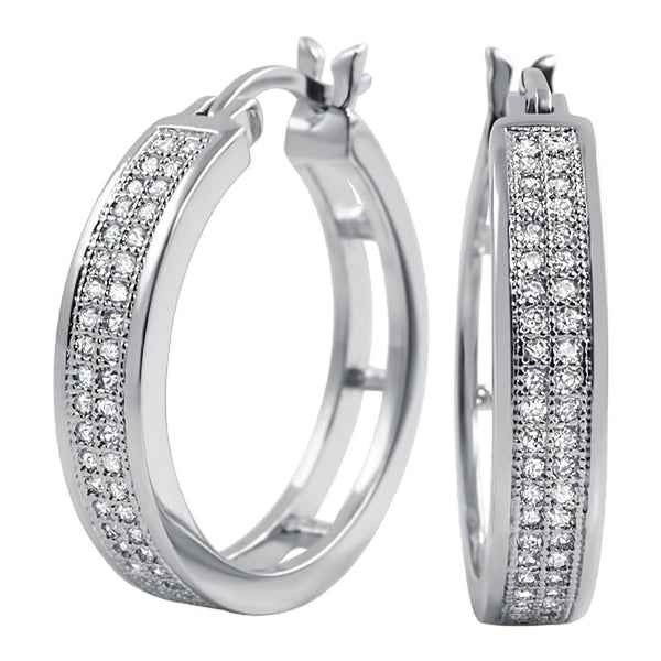 Bling Bling Hoops 25mm CZ 2 Row Micro Pave Earrings