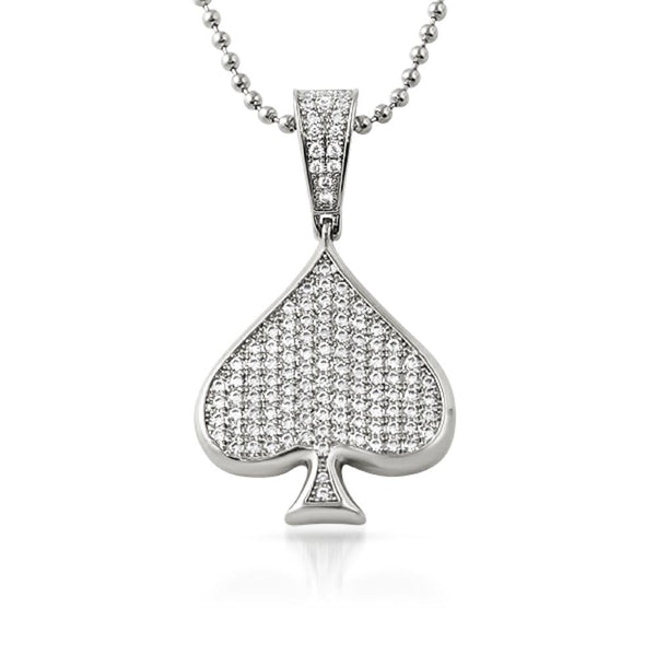 Poker Spade CZ Rhodium Bling Bling Pendant