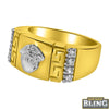 10K Gold 2 Tone Medusa Greek Bar Pattern CZ Ring