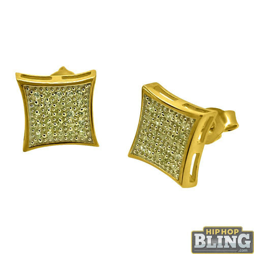 Canary CZ Gold Medium Kite Hip Hop Earrings