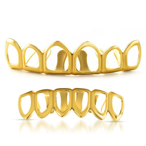 Gold Hip Hop Grillz 6 Teeth Outline Set