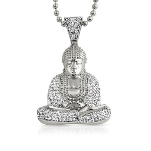 CZ Sitting Buddha Micro Pave Pendant Rhodium