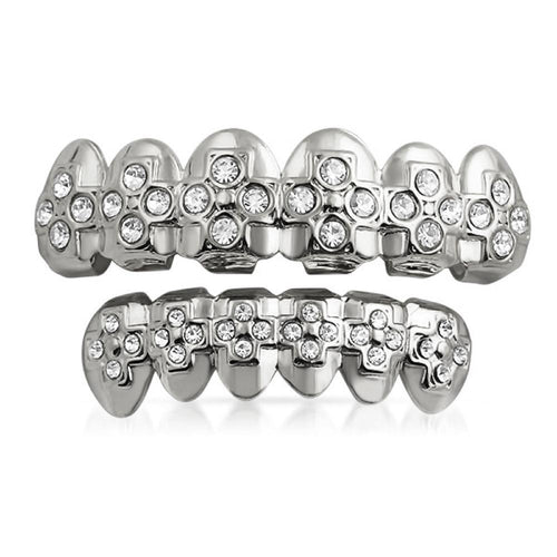 Silver Bling Bling Grillz Ice Cross Teeth Set