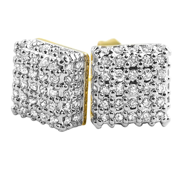 Large 3D Box Gold CZ Bling Bling Earrings